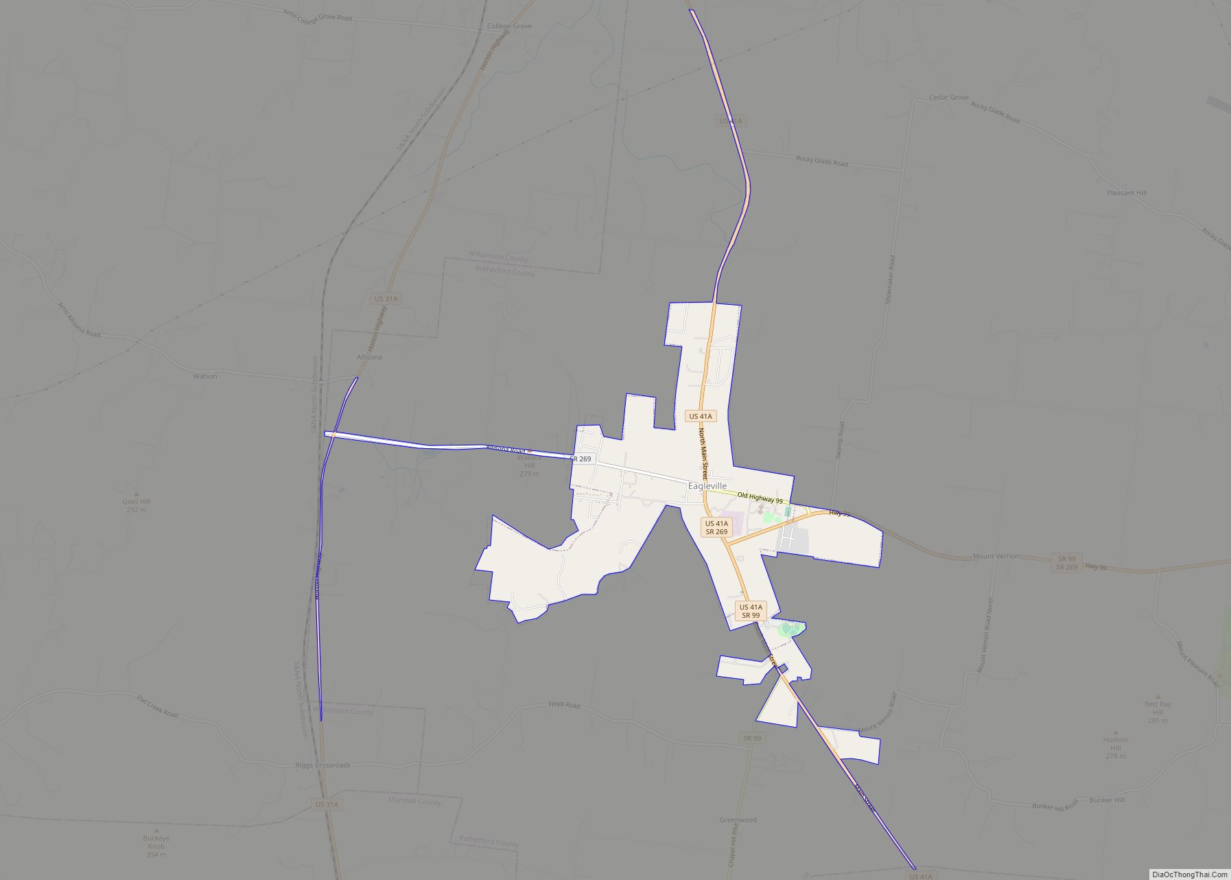 Map of Eagleville city, Tennessee