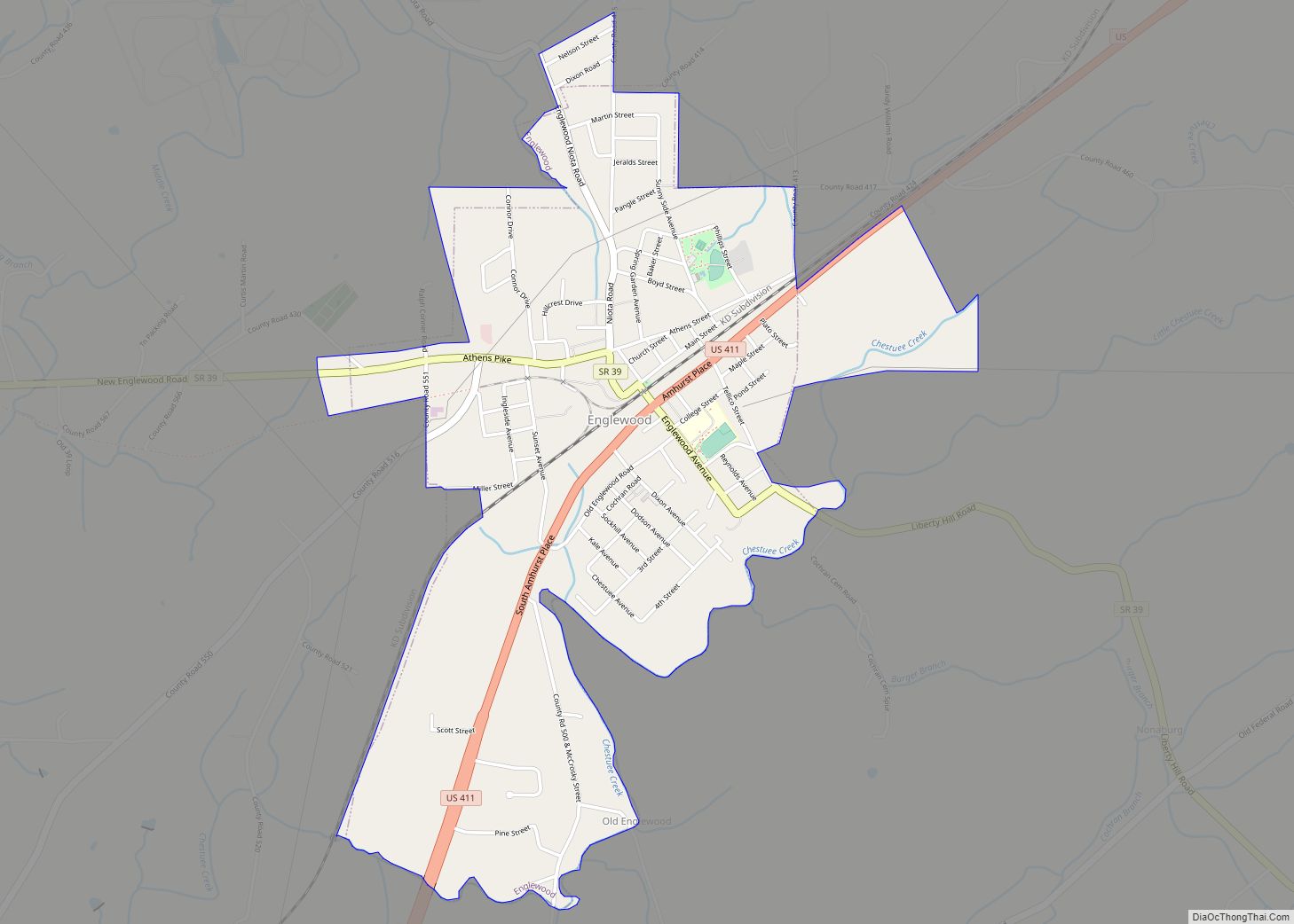 Map of Englewood town, Tennessee