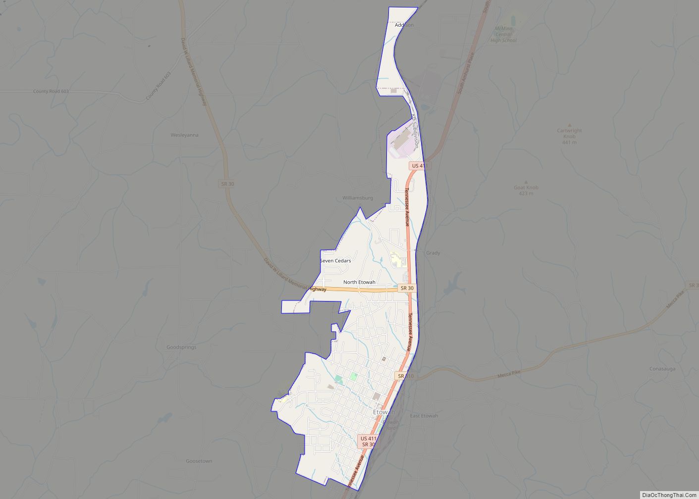 Map of Etowah city, Tennessee