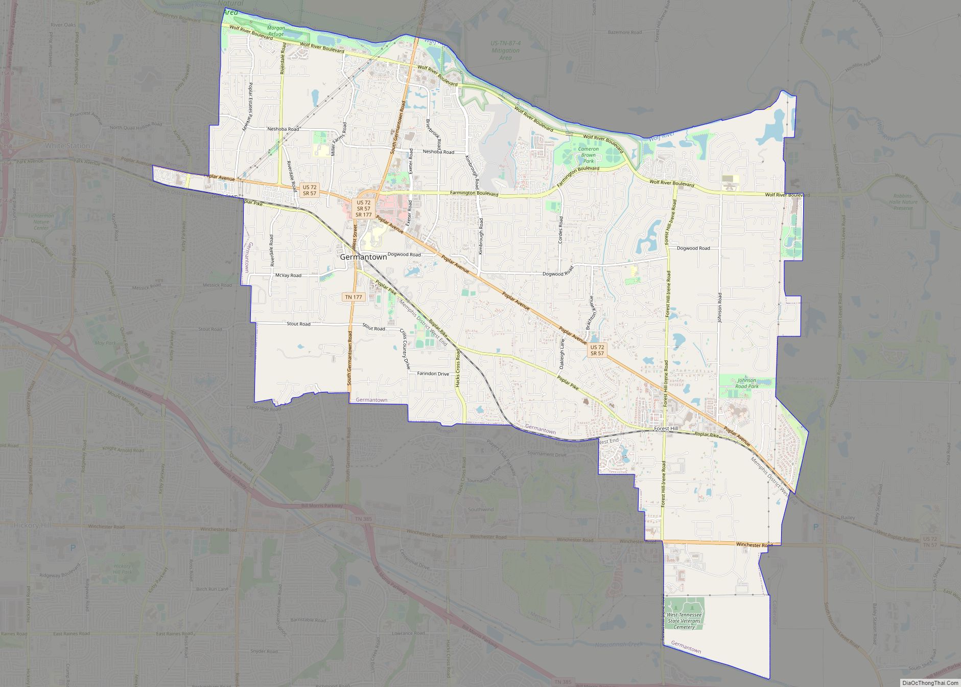 Map of Germantown city, Tennessee