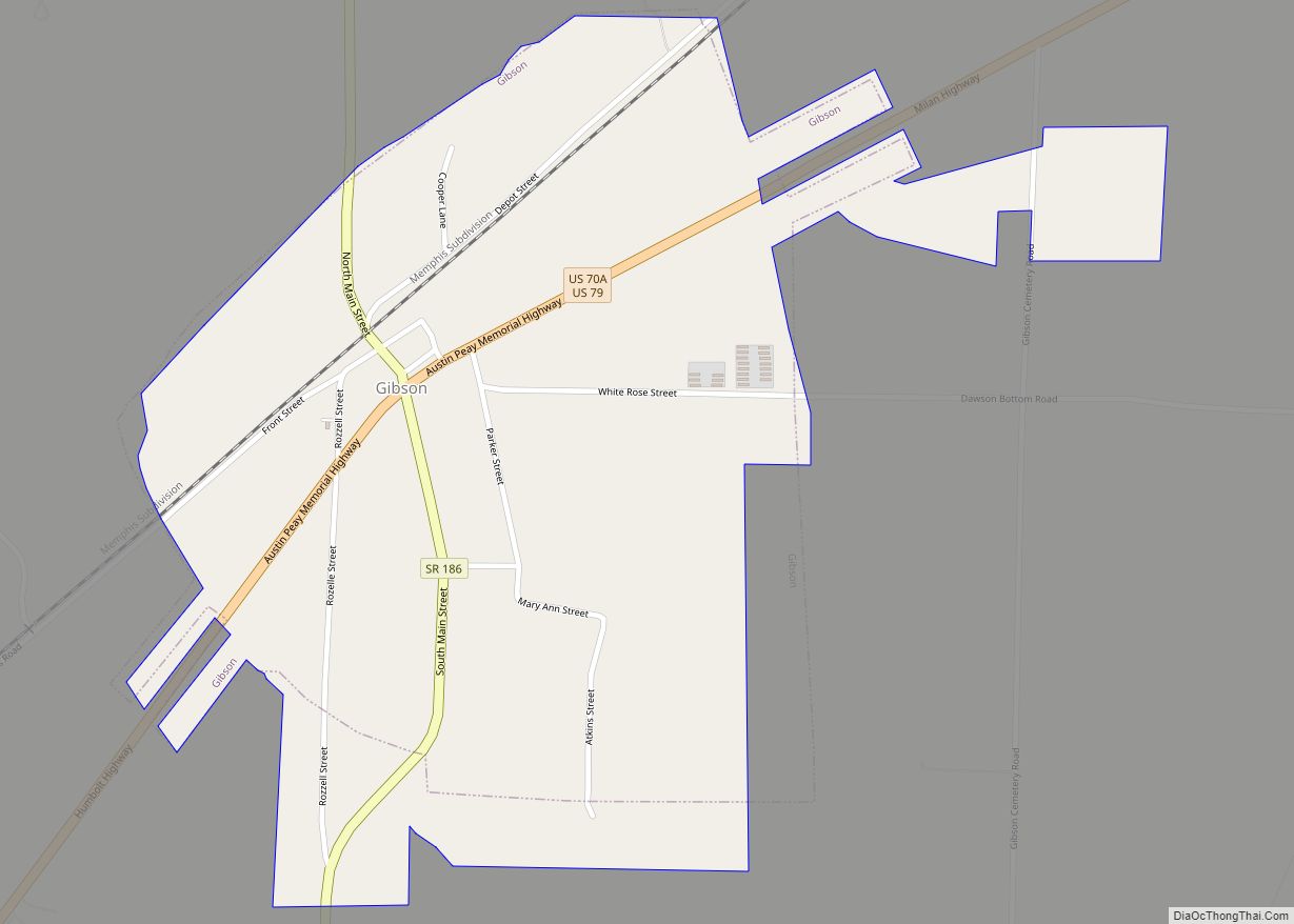 Map of Gibson town, Tennessee