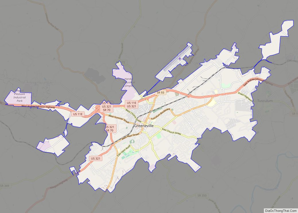 Map of Greeneville town