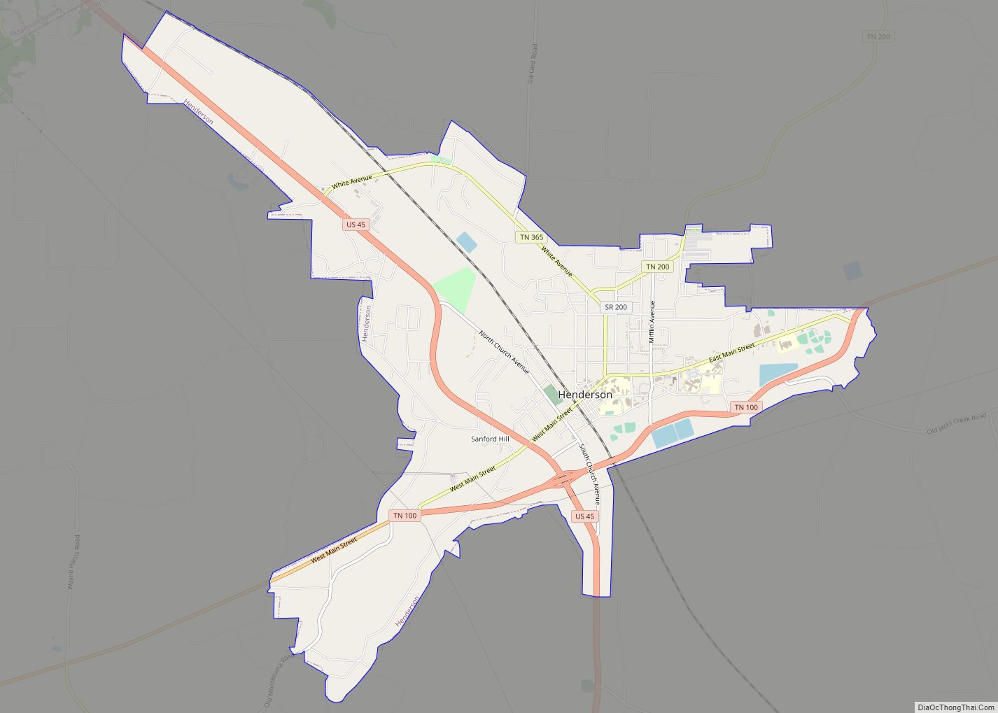 Map of Henderson city, Tennessee