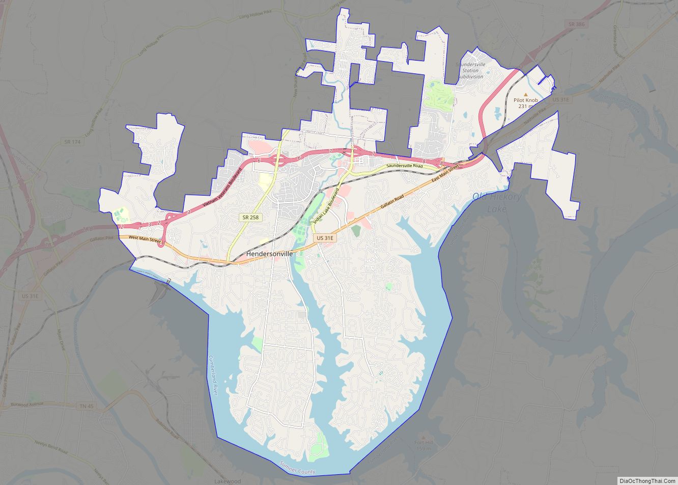 Map of Hendersonville city, Tennessee
