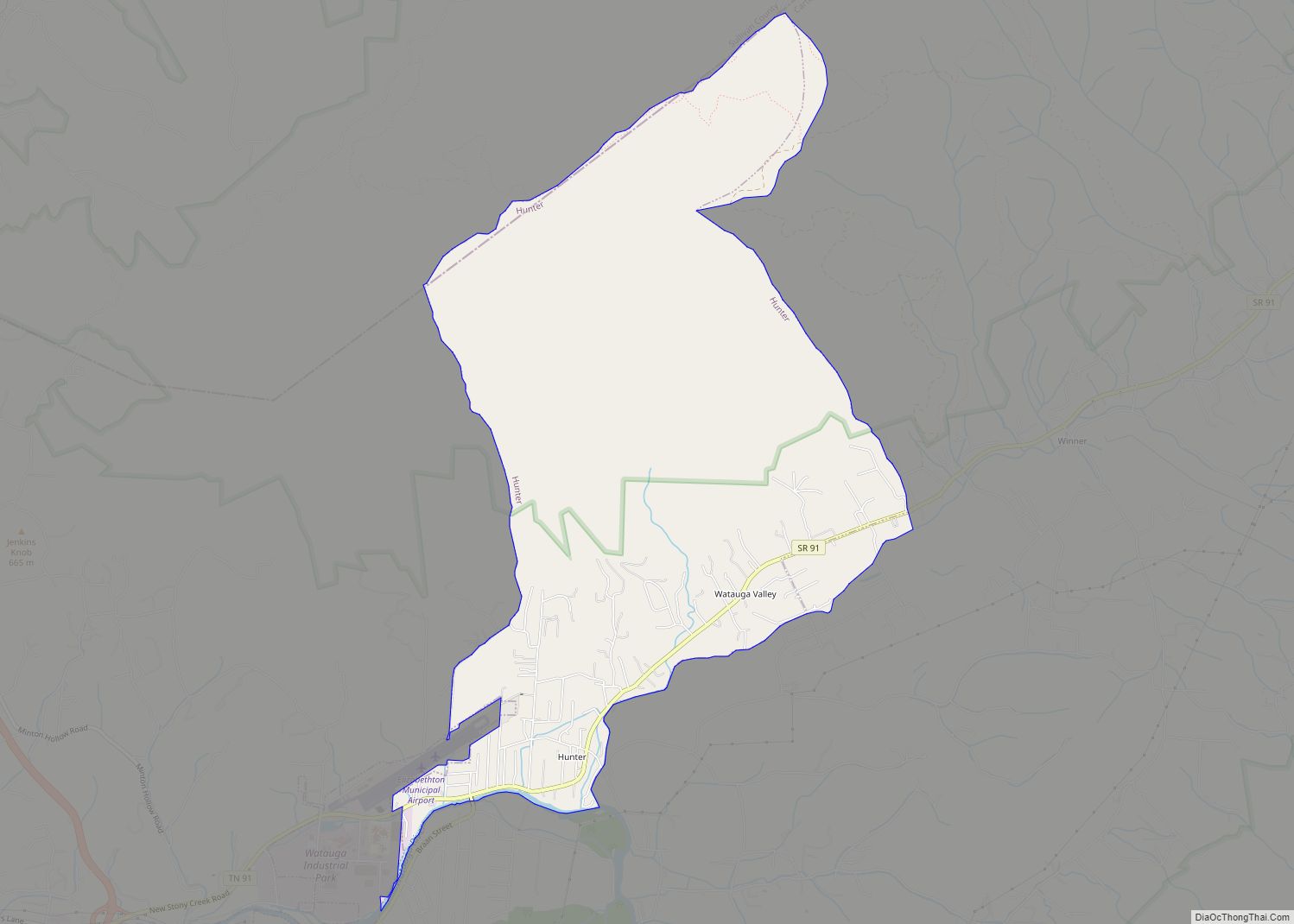 Map of Hunter CDP, Tennessee
