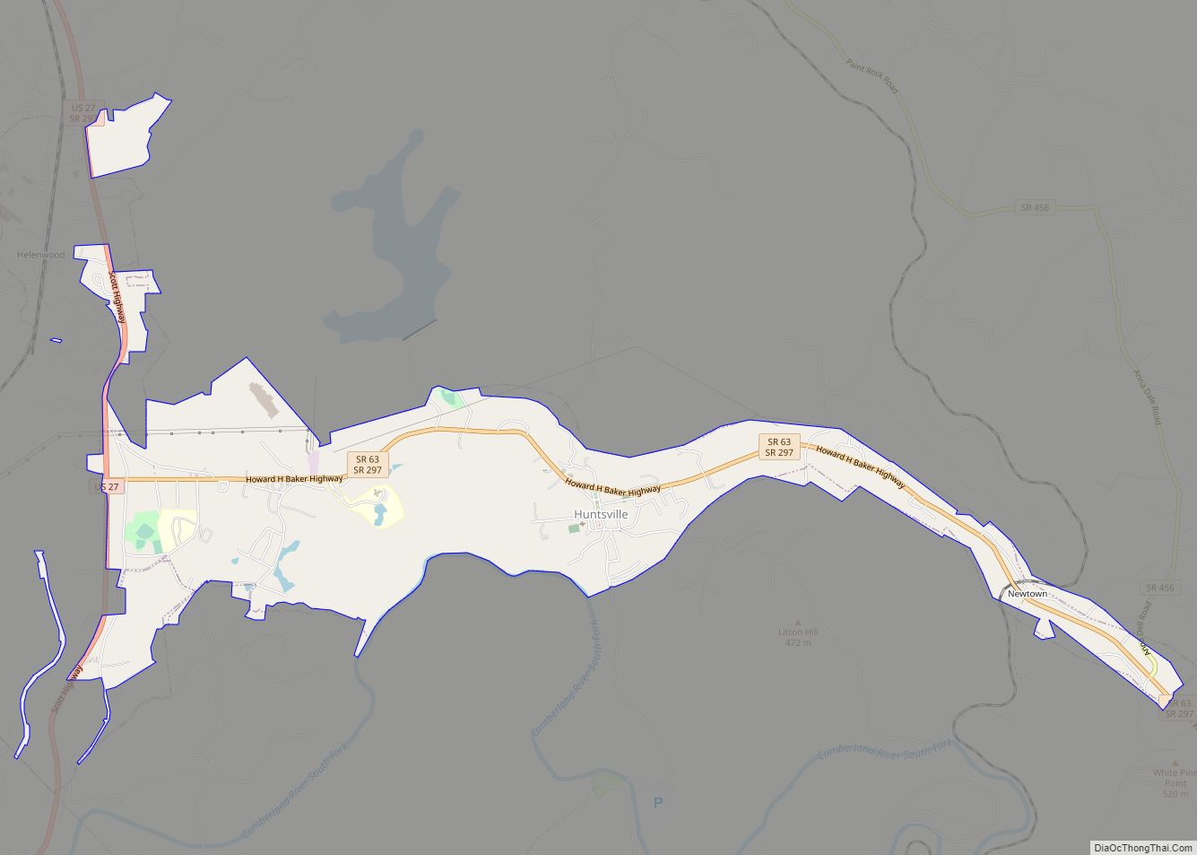 Map of Huntsville town, Tennessee