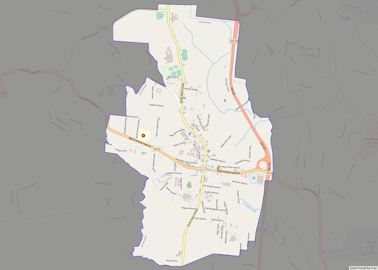 Map of Jamestown city, Tennessee