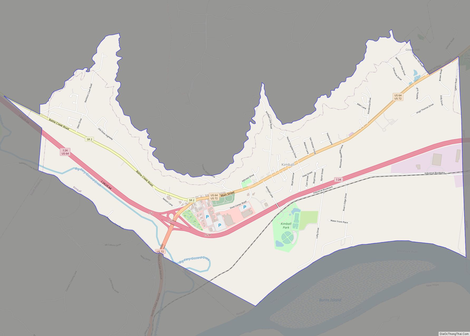 Map of Kimball town, Tennessee