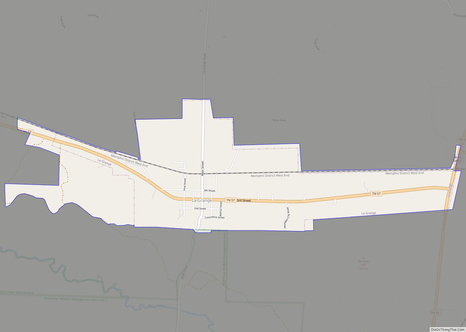 Map of La Grange town, Tennessee