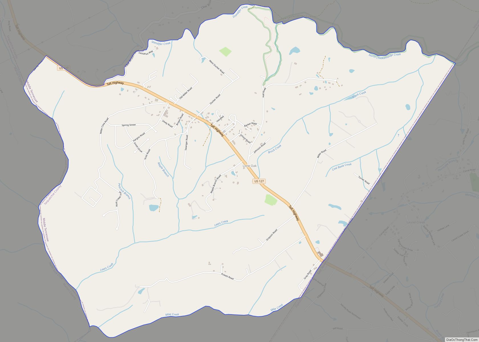 Map of Lone Oak CDP, Tennessee