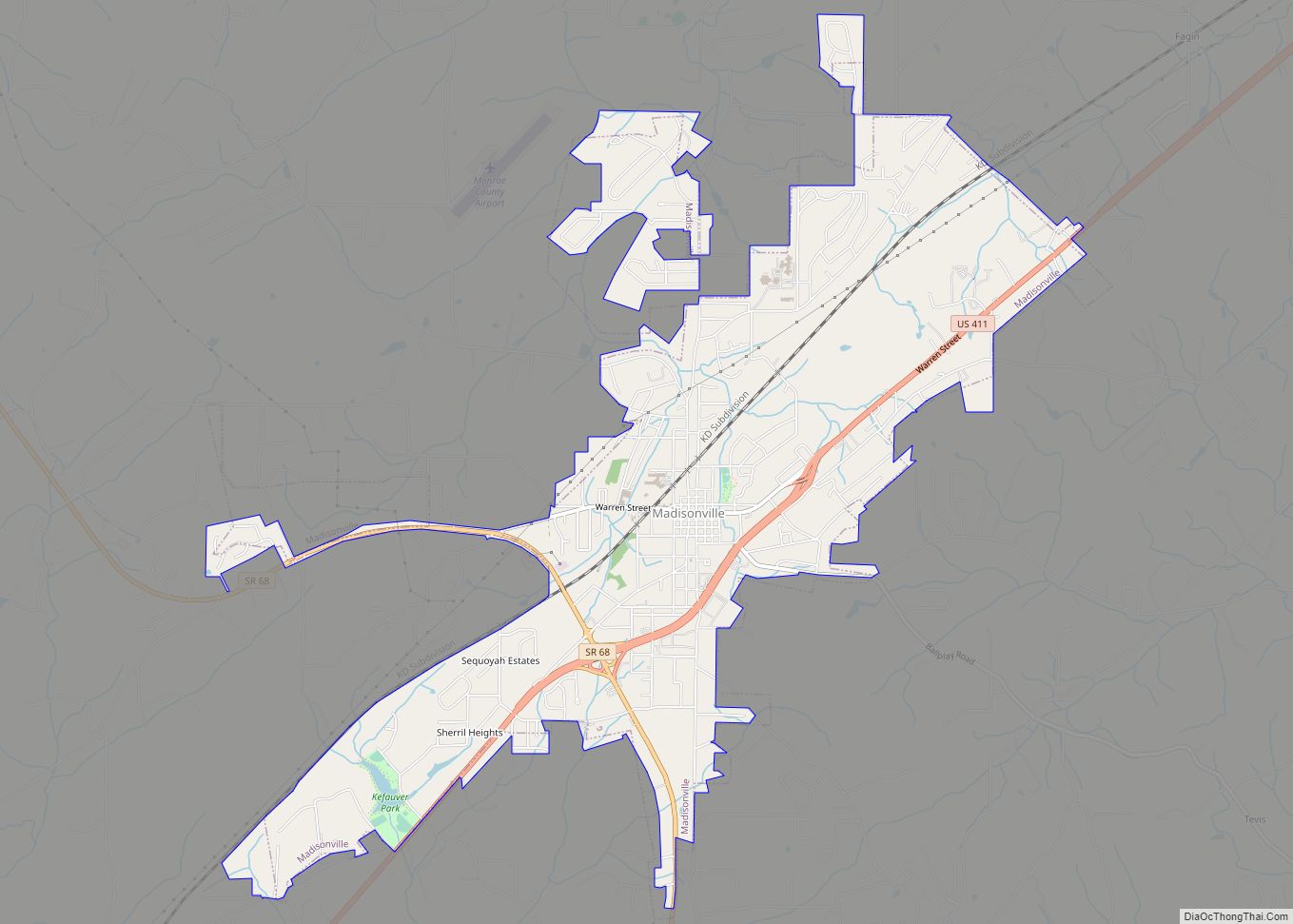 Map of Madisonville city, Tennessee