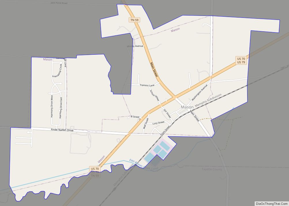 Map of Mason town, Tennessee