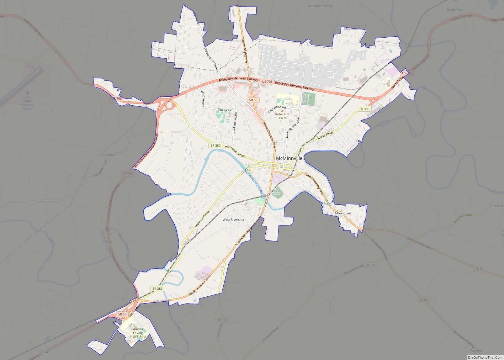 Map of McMinnville city, Tennessee