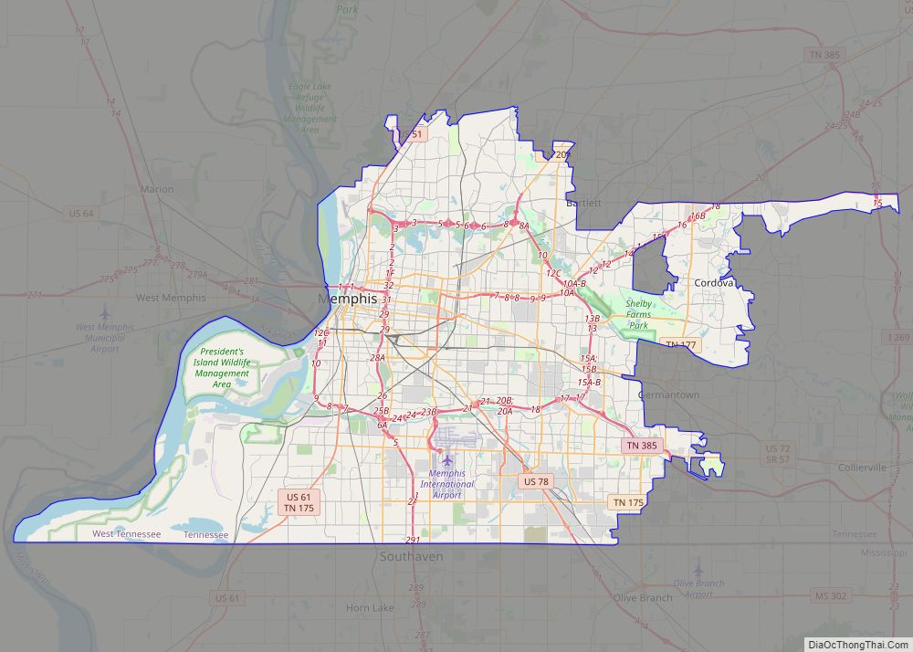 Map of Memphis city, Tennessee