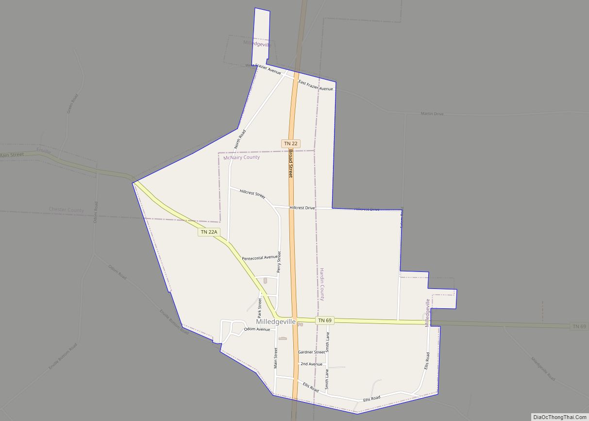 Map of Milledgeville town, Tennessee
