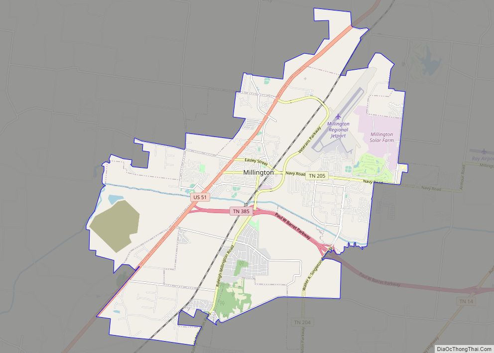 Map of Millington city, Tennessee