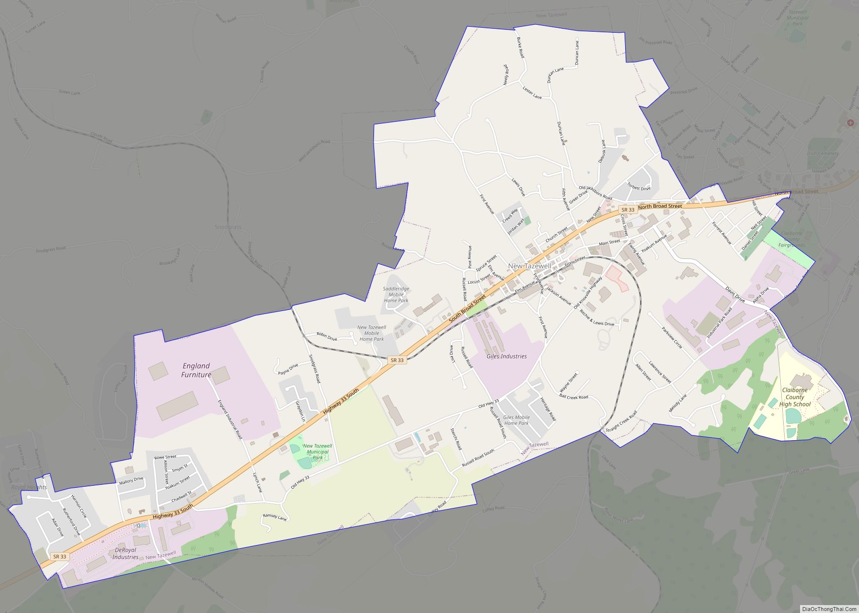 Map of New Tazewell town