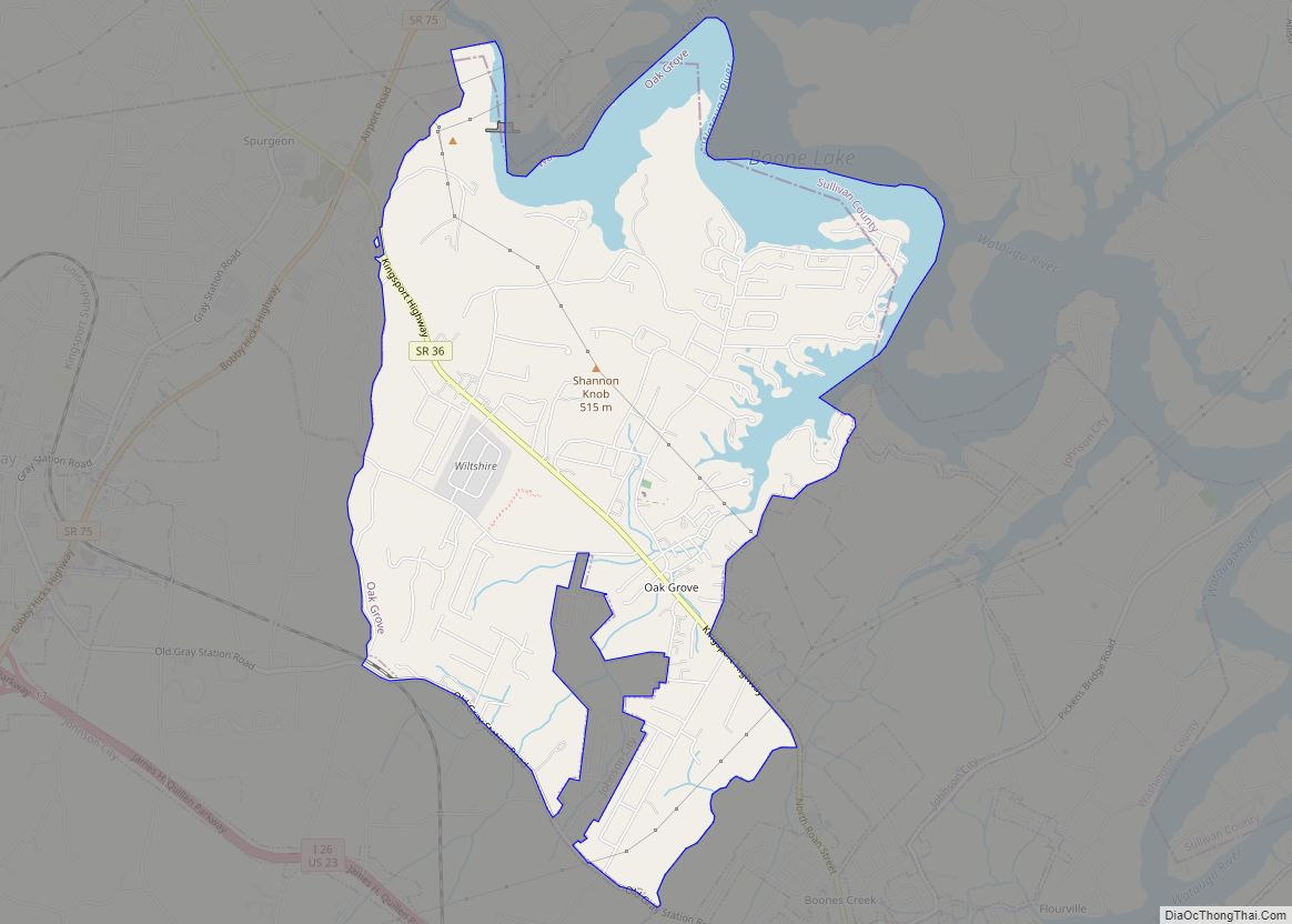 Map of Oak Grove CDP, Tennessee