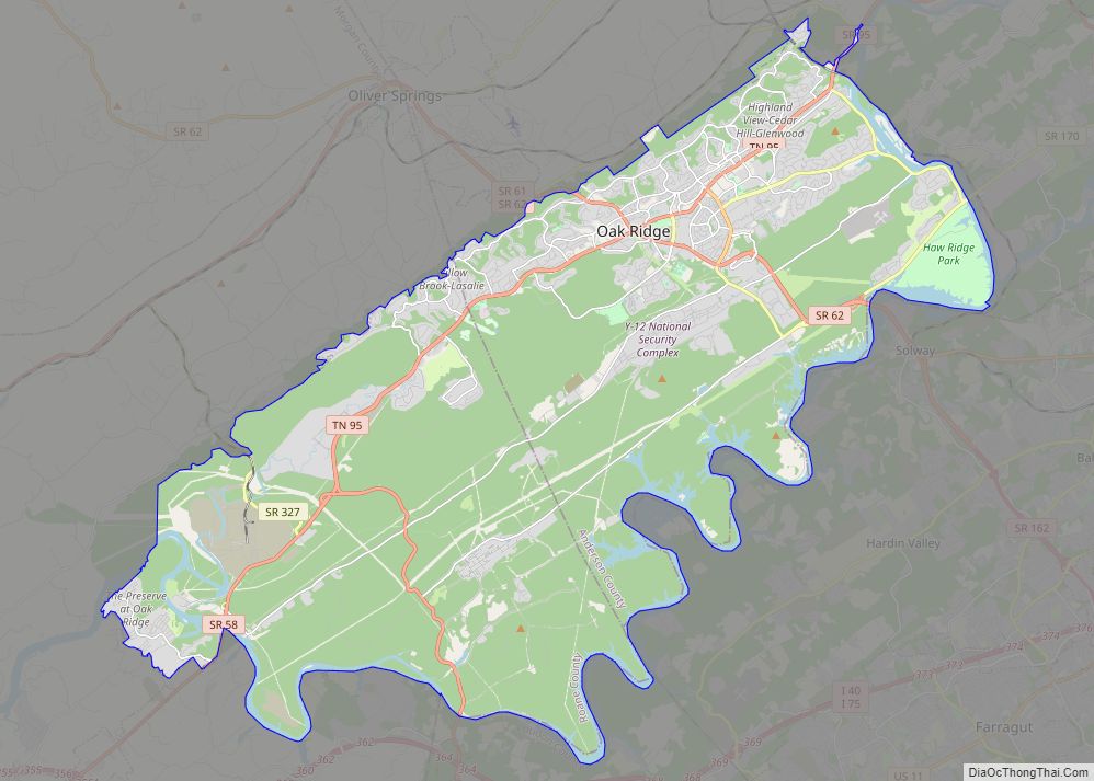 Map of Oak Ridge city, Tennessee