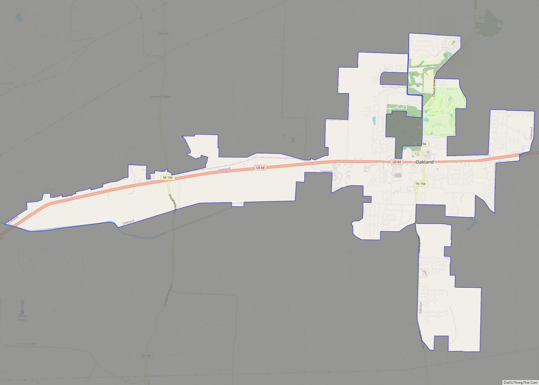 Map of Oakland town, Tennessee