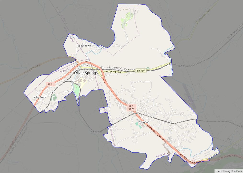 Map of Oliver Springs town