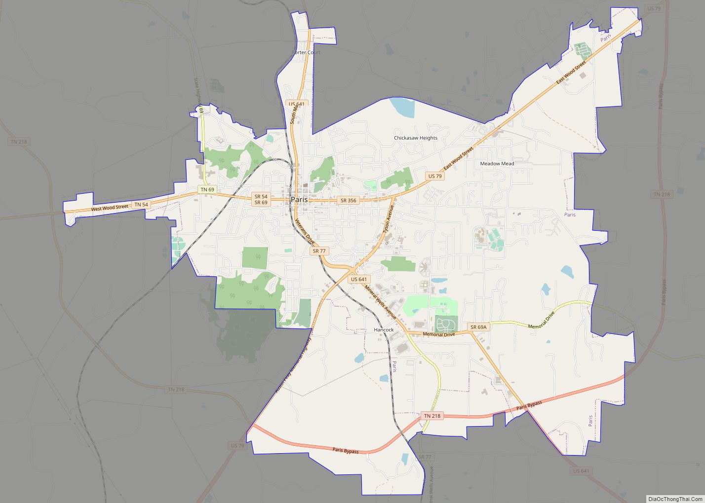 Map of Paris city, Tennessee