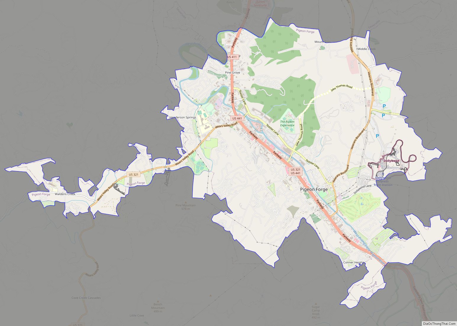 Map of Pigeon Forge city