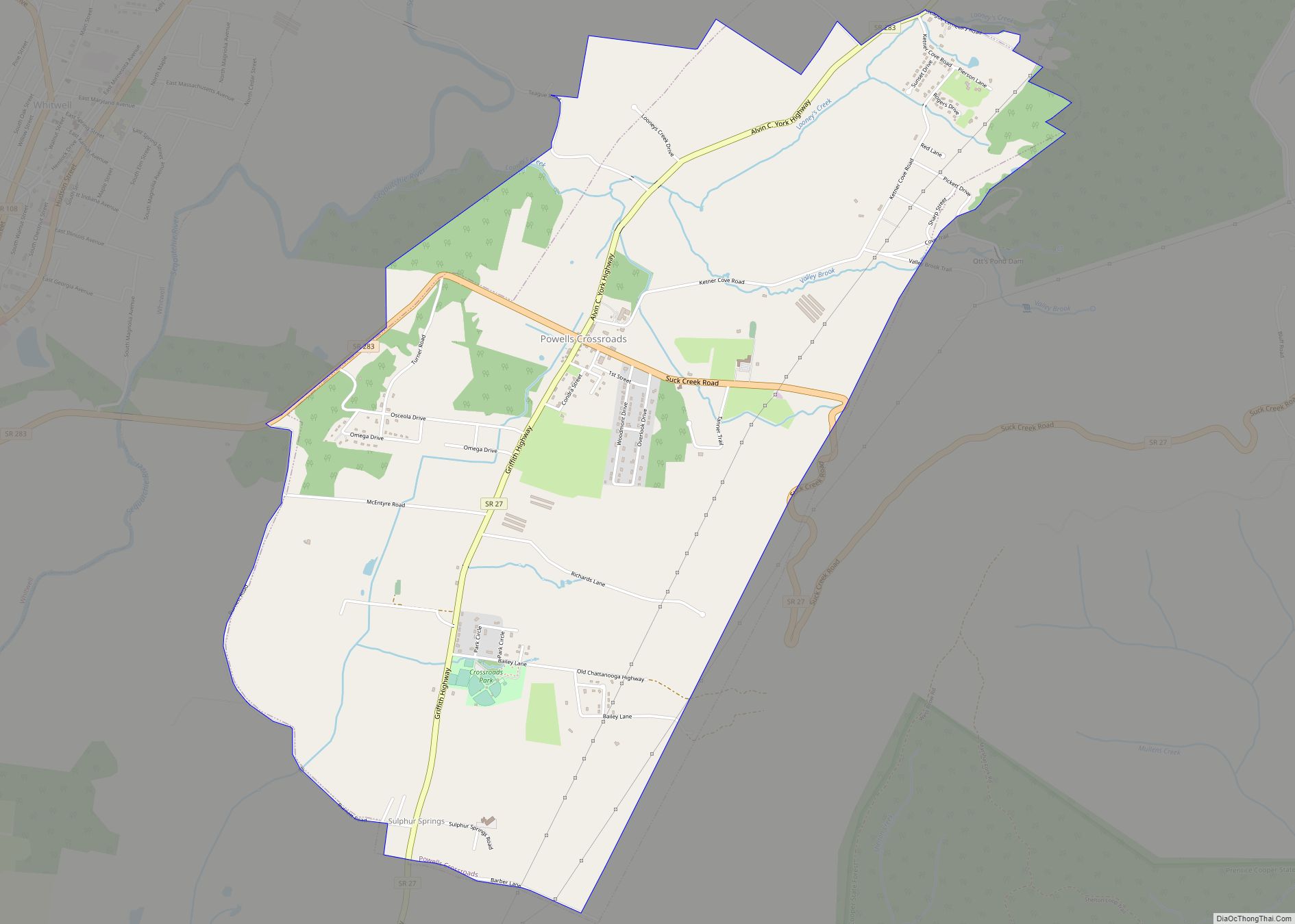 Map of Powells Crossroads town