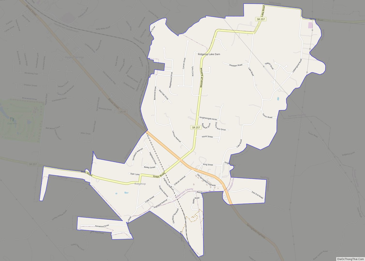 Map of Ridgetop city