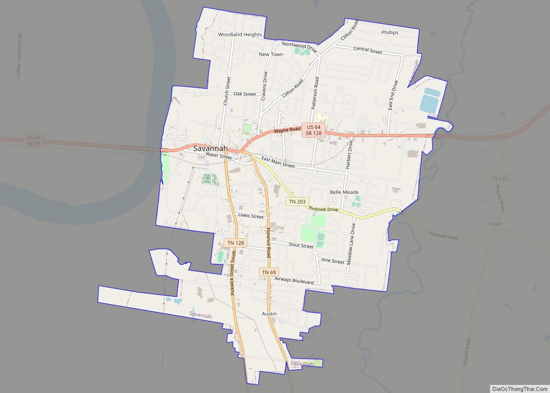 Map of Savannah city, Tennessee