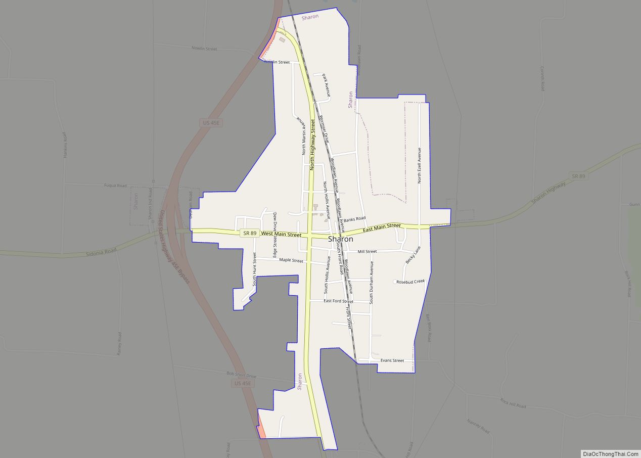 Map of Sharon town, Tennessee