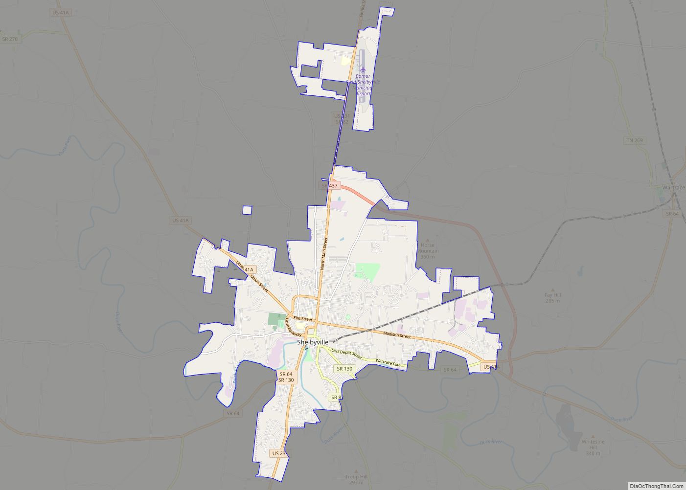 Map of Shelbyville city, Tennessee