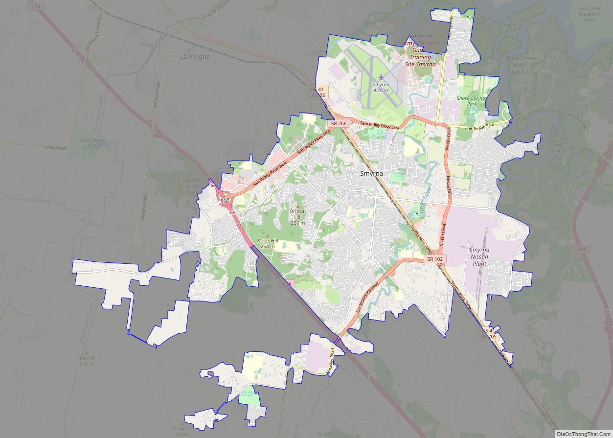 Map of Smyrna town, Tennessee