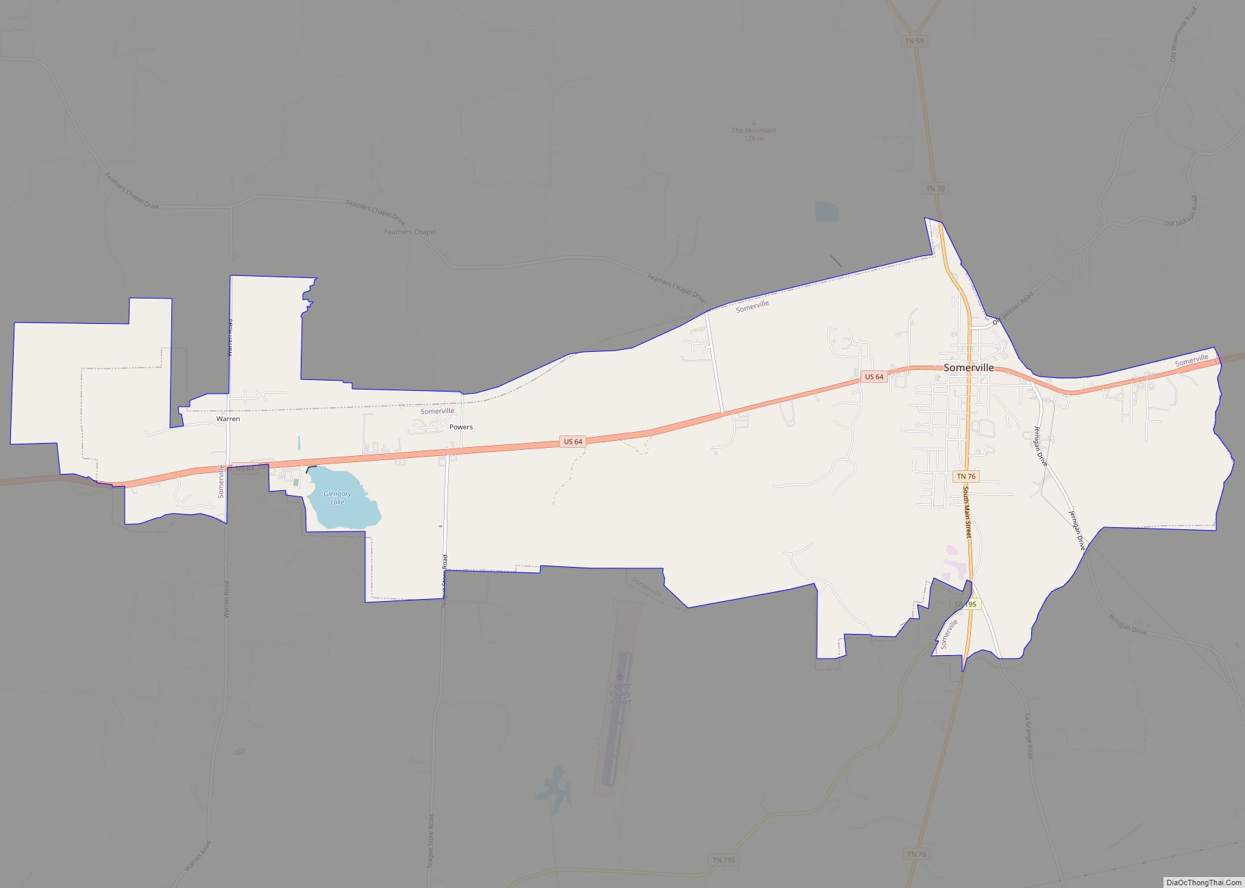Map of Somerville town, Tennessee