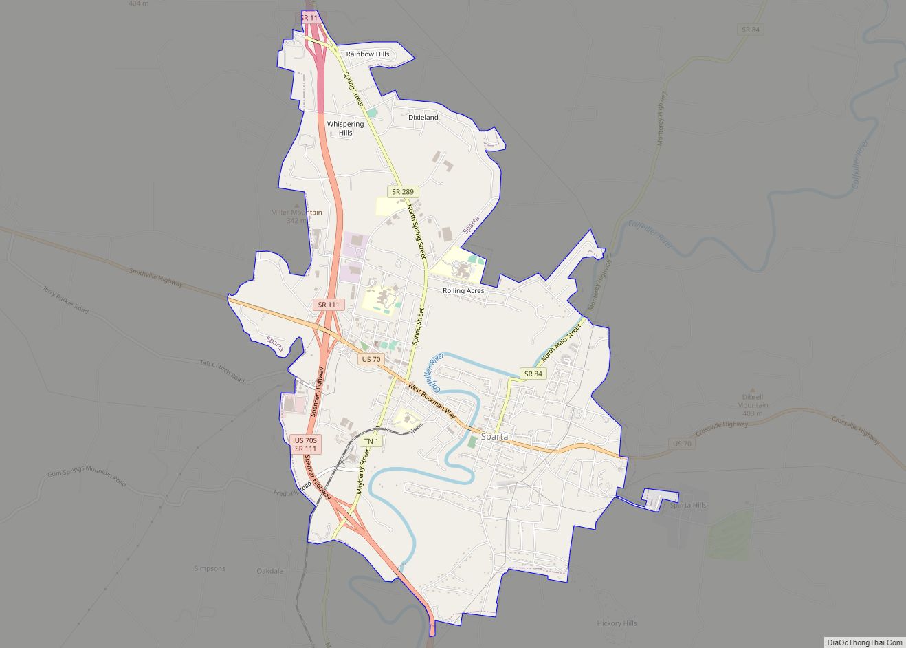 Map of Sparta city, Tennessee