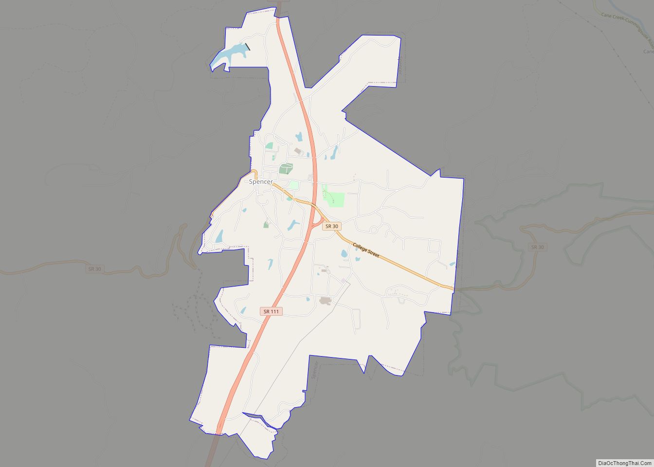 Map of Spencer town, Tennessee