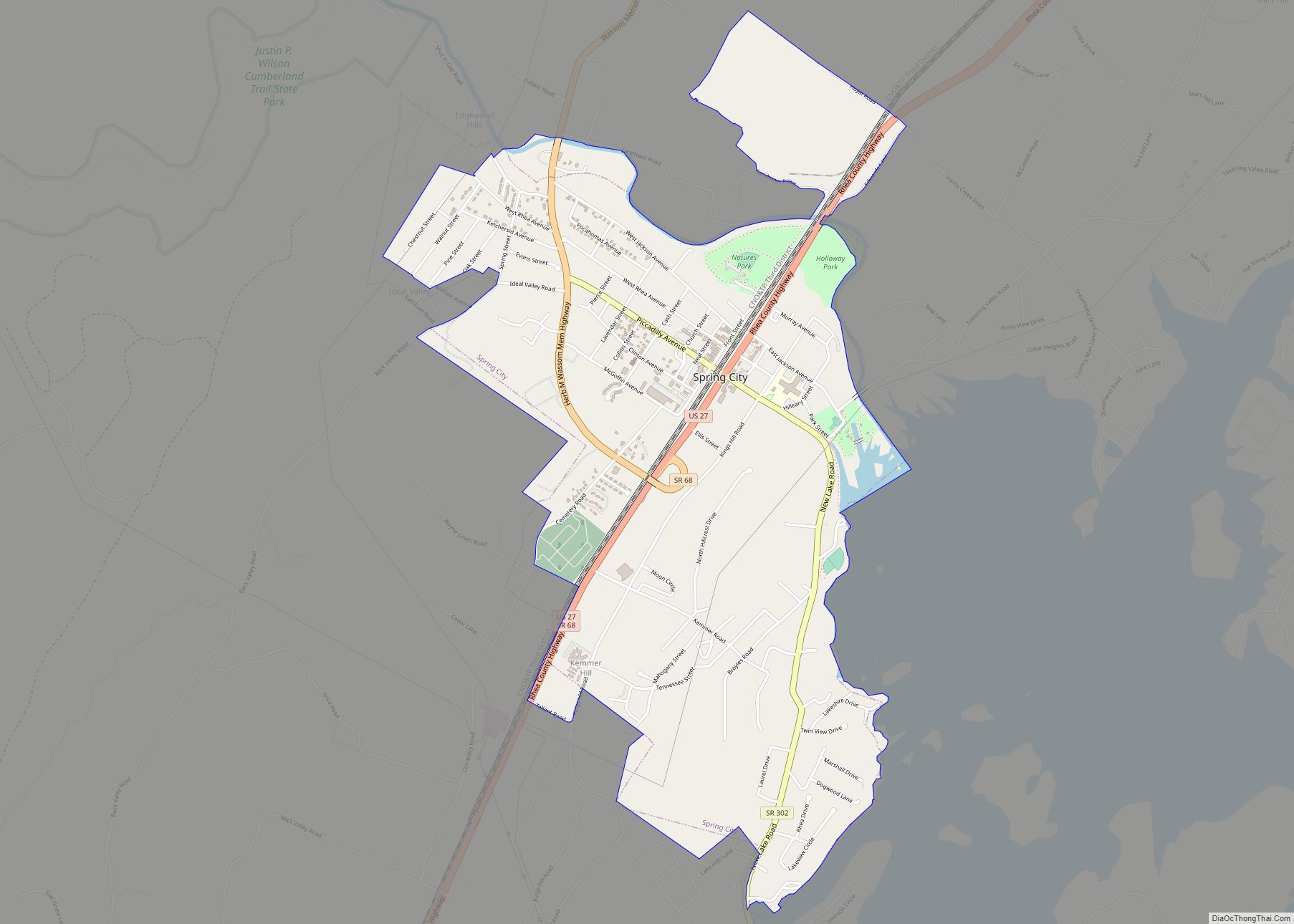 Map of Spring City town, Tennessee