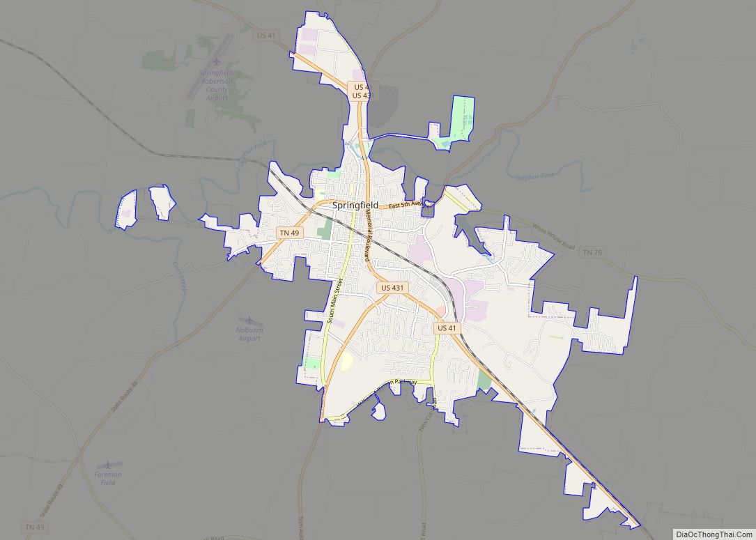 Map of Springfield city, Tennessee