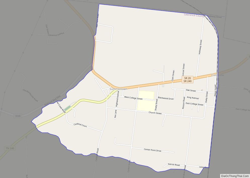 Map of Summertown CDP, Tennessee