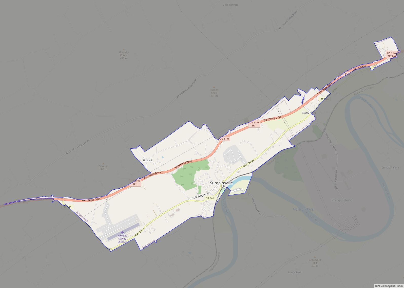 Map of Surgoinsville town