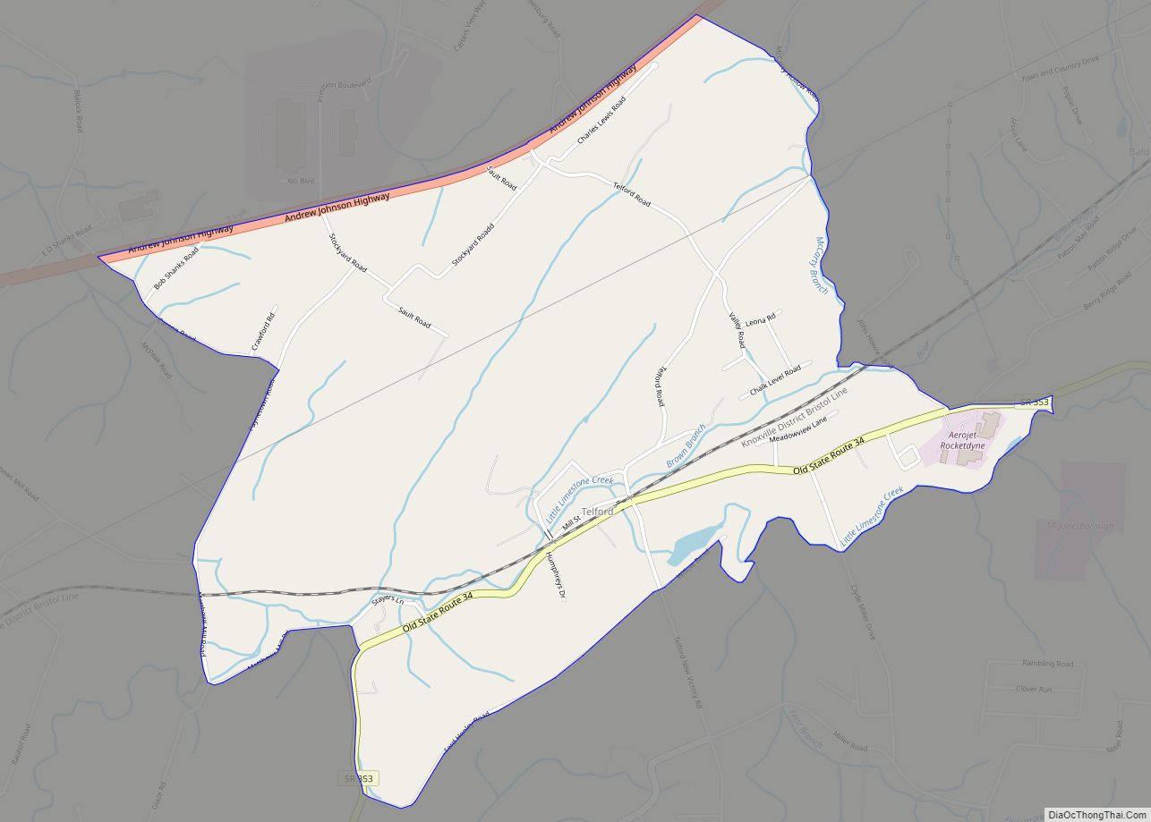 Map of Telford CDP, Tennessee