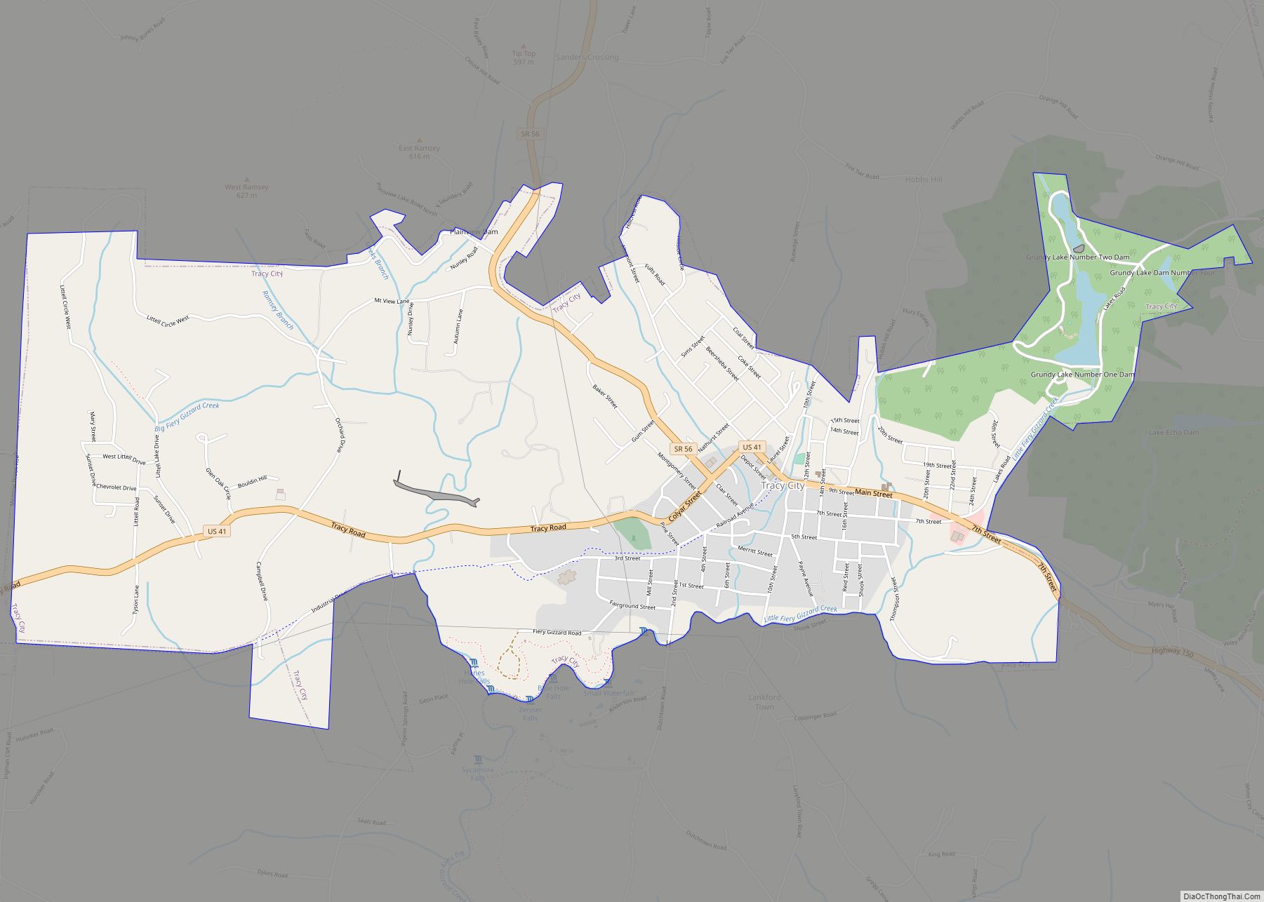 Map of Tracy City town