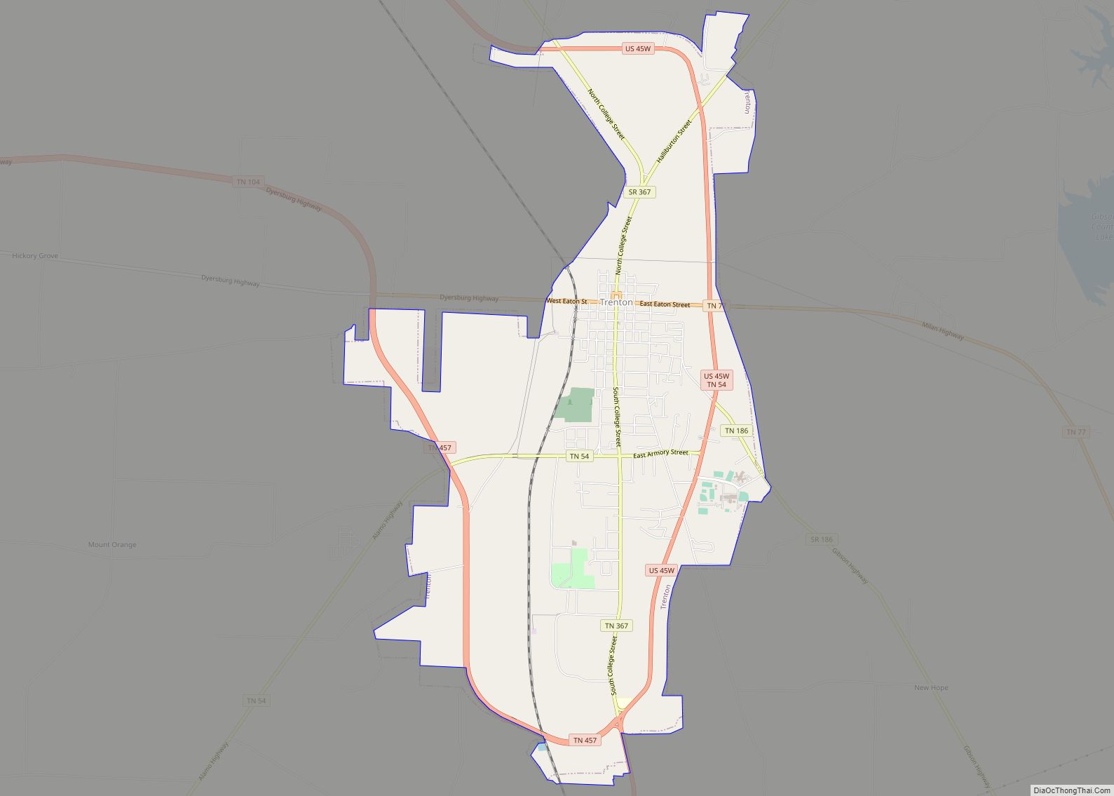 Map of Trenton city, Tennessee