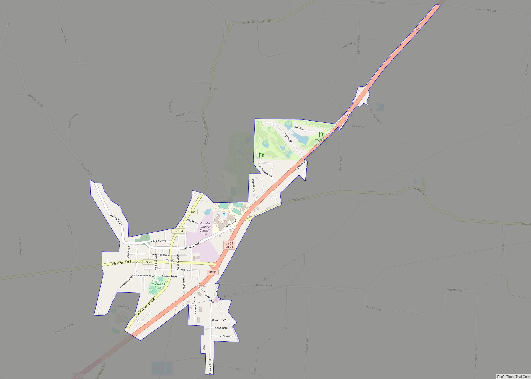 Map of Troy town, Tennessee