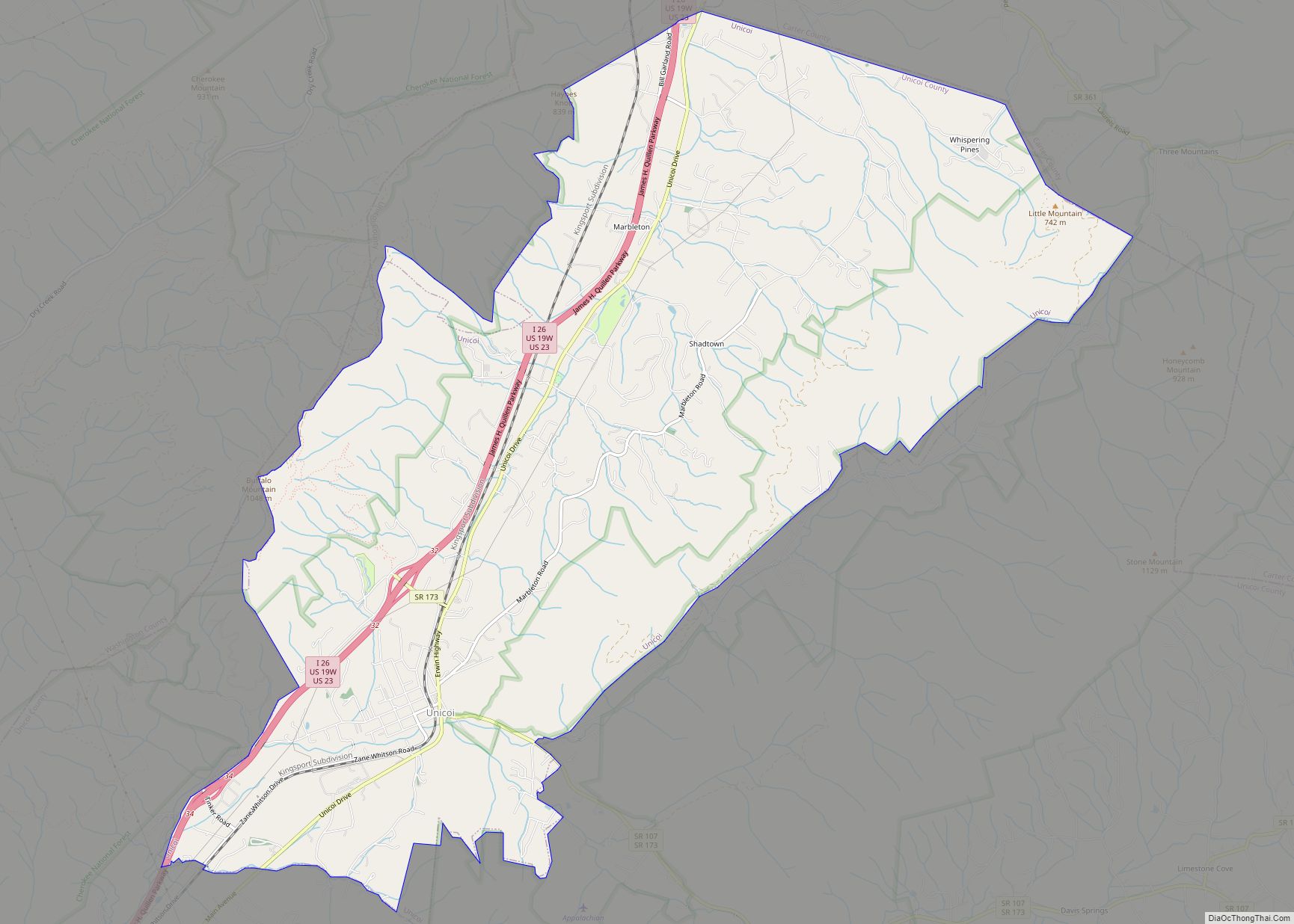 Map of Unicoi town