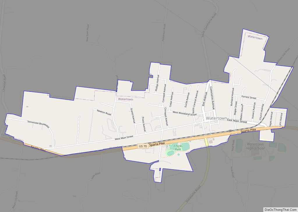 Map of Watertown city, Tennessee