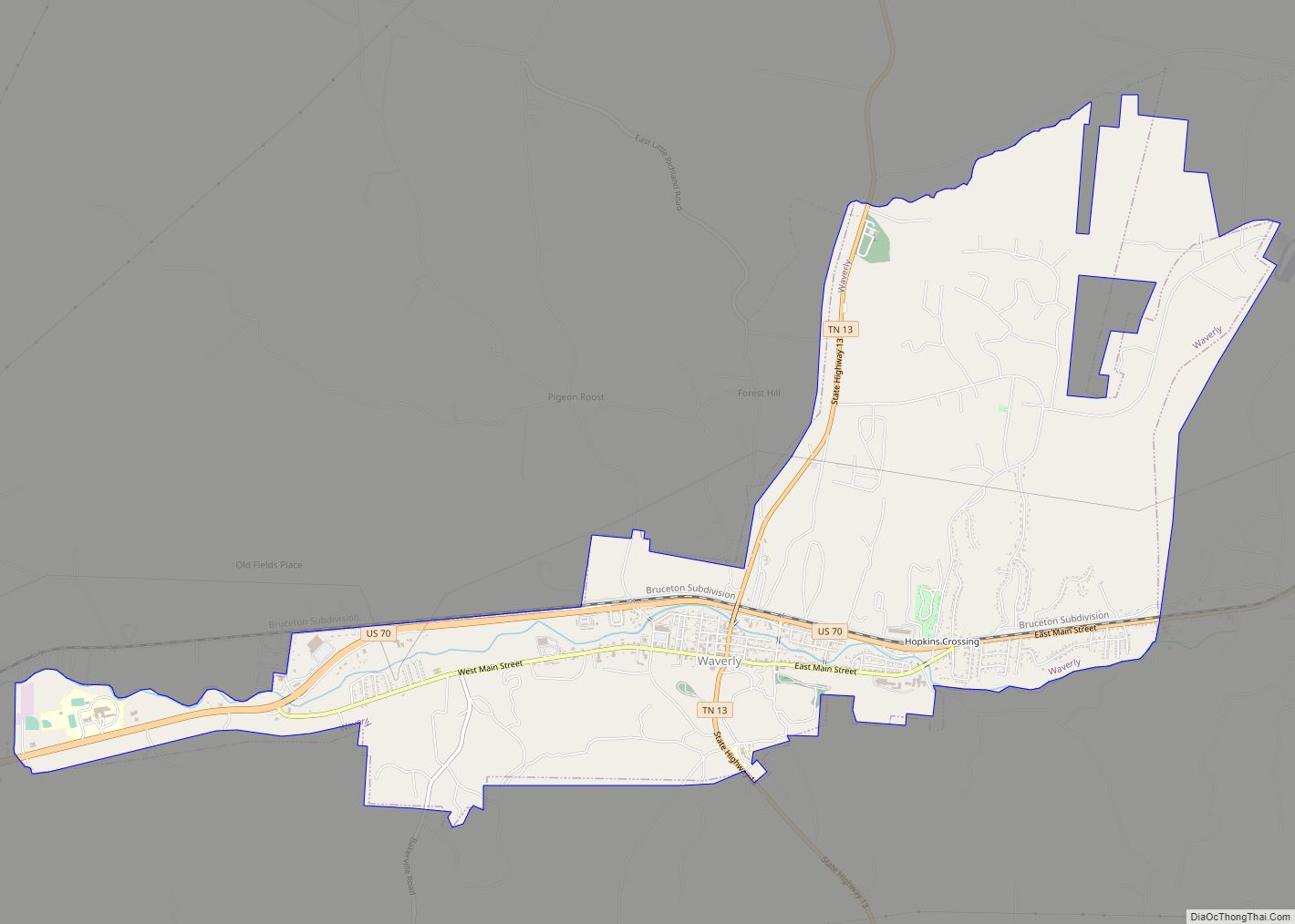 Map of Waverly city, Tennessee
