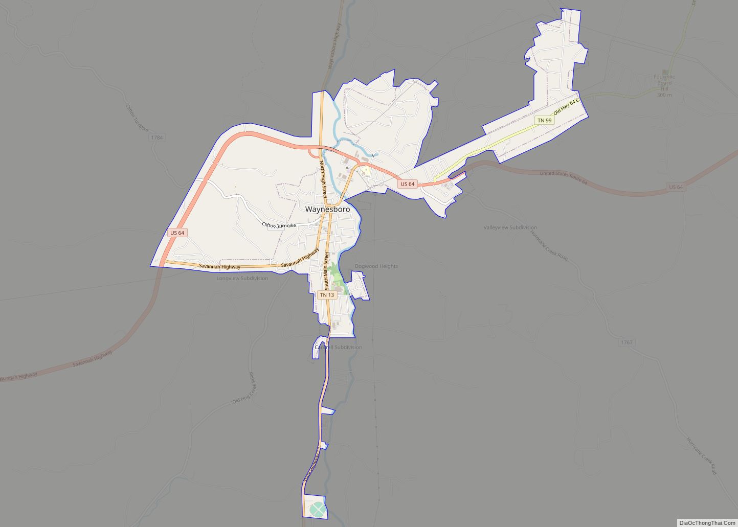 Map of Waynesboro city, Tennessee