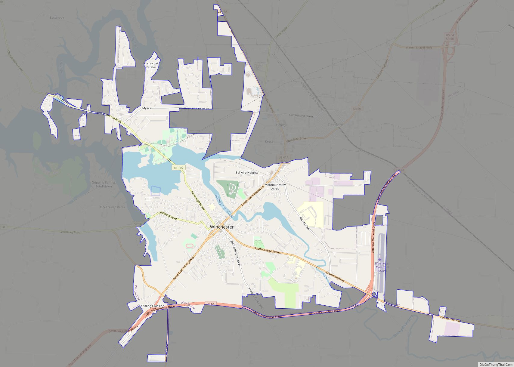 Map of Winchester city, Tennessee