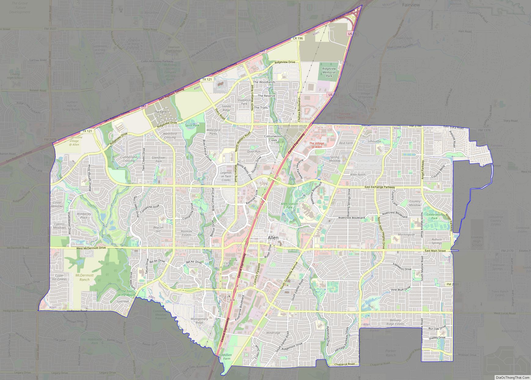 Map of Allen city, Texas